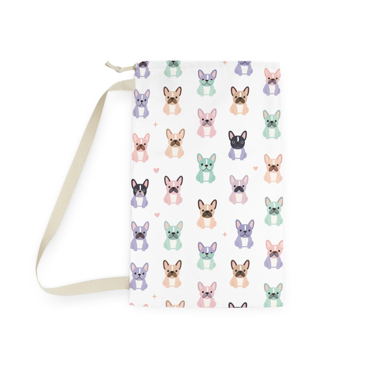 Pastel French Bulldog Laundry Bag — Cute Pet Print Drawstring Hamper