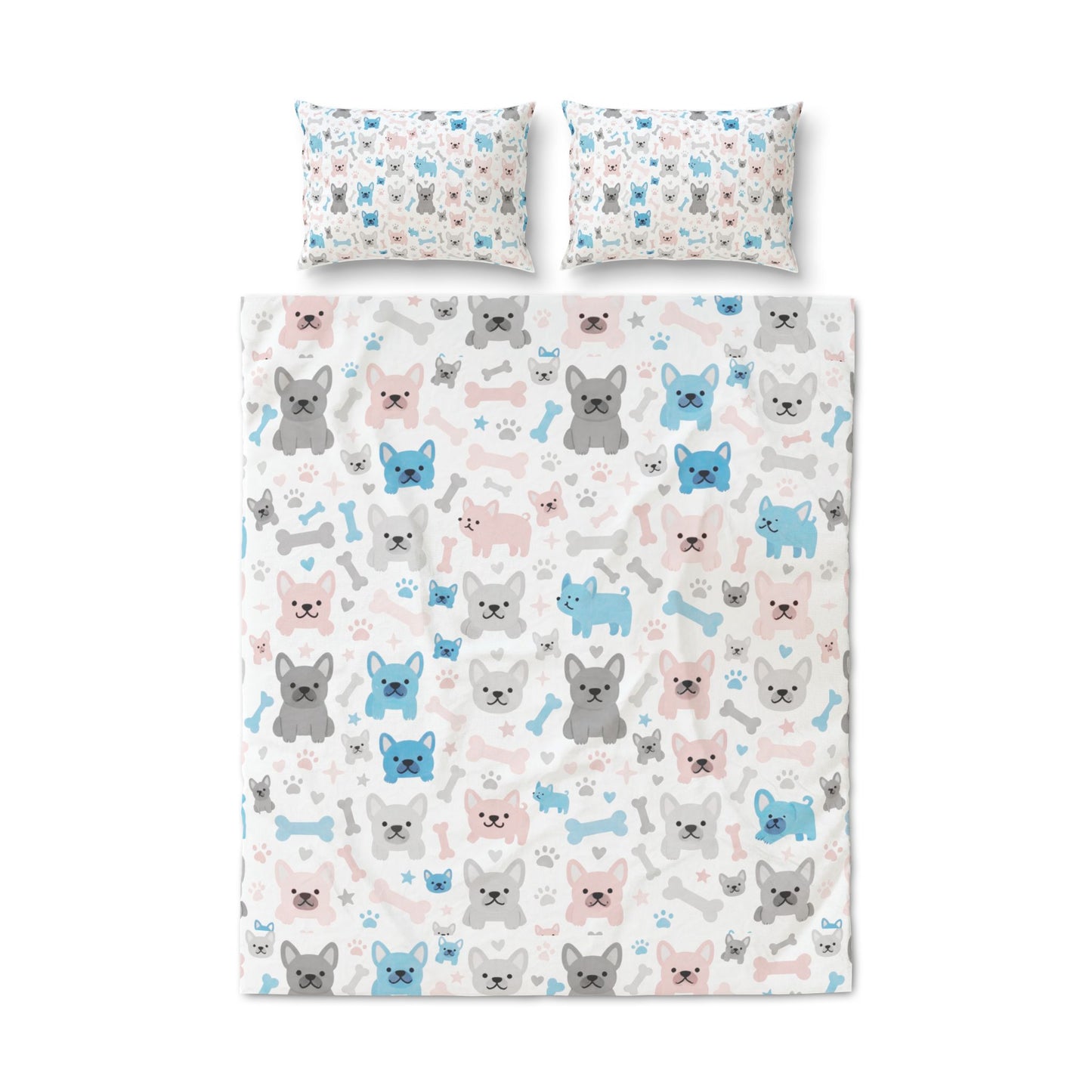 Colorful Frenchie Quilt Cover Set — 3-Piece Bedding (Duvet Cover + 2 Pillowcases)