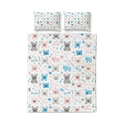 Colorful Frenchie Quilt Cover Set — 3-Piece Bedding (Duvet Cover + 2 Pillowcases)