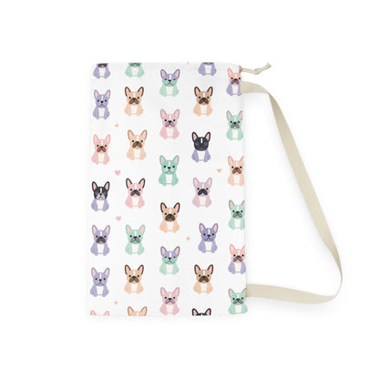 Pastel French Bulldog Laundry Bag — Cute Pet Print Drawstring Hamper