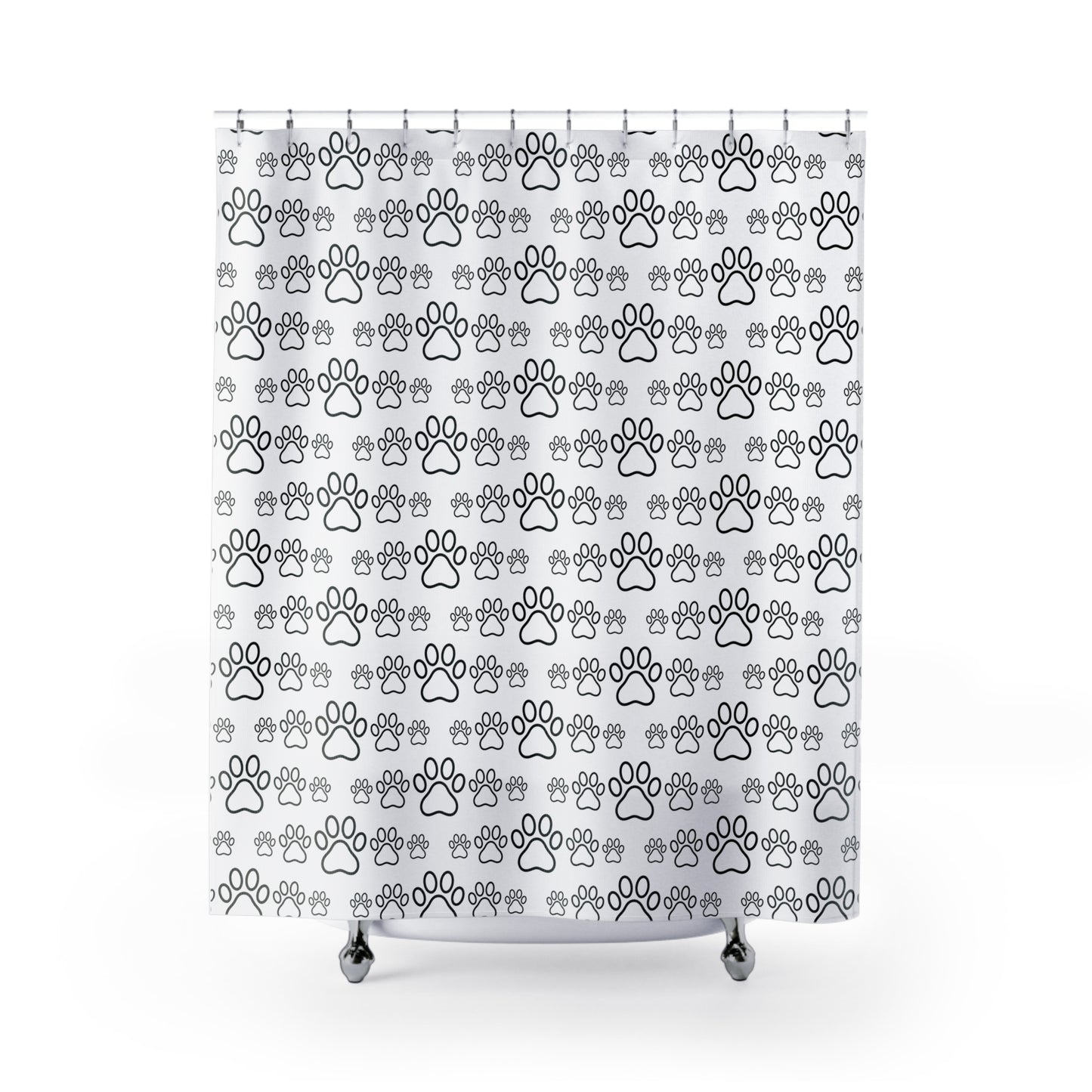 Paw Print Shower Curtain — Black & White Dog Paw Pattern Bathroom Décor