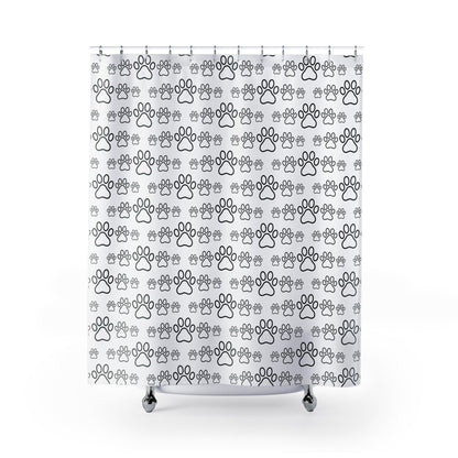 Paw Print Shower Curtain — Black & White Dog Paw Pattern Bathroom Décor