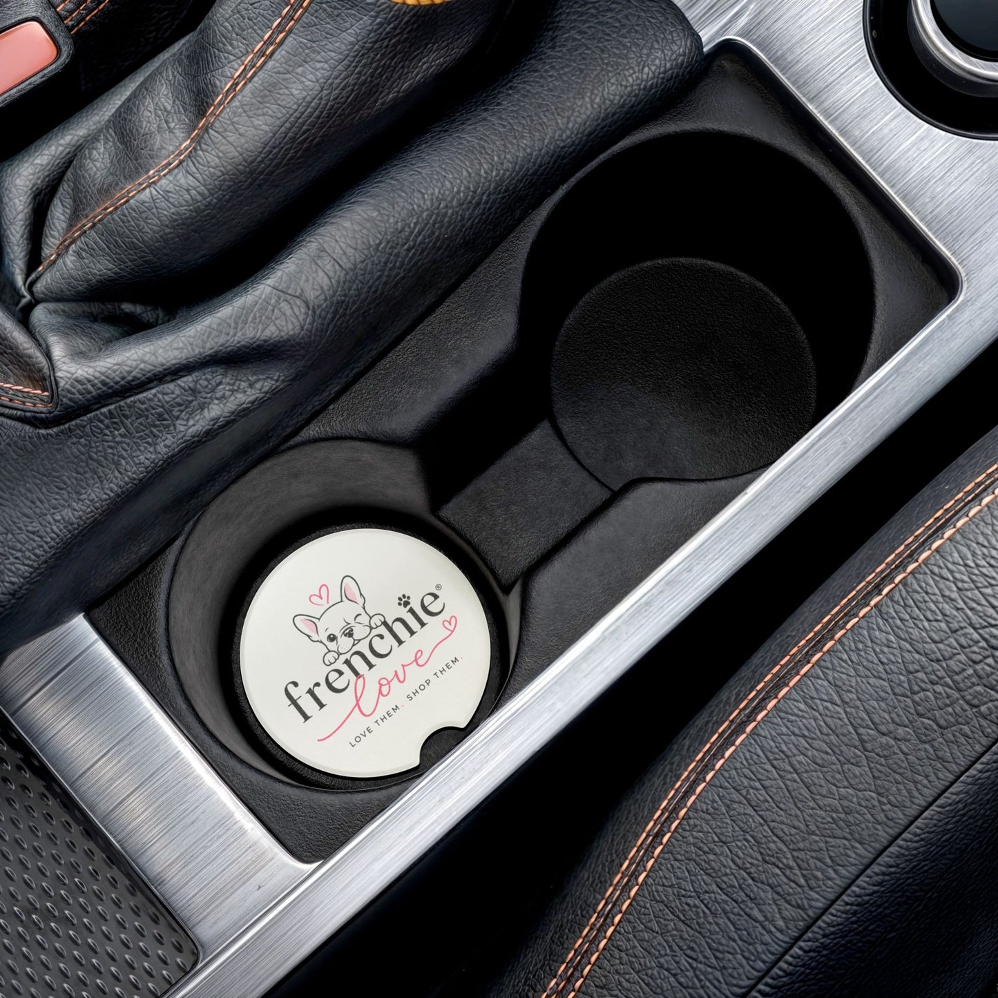 Frenchie Love Soapstone Car Coaster – Cute French Bulldog Cup Holder Insert