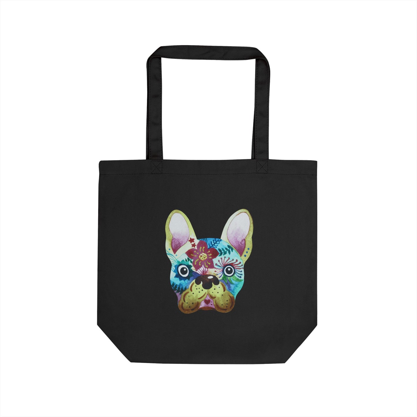 French Bulldog Floral Tote Bag – Colorful Sugar Skull Dog Eco Tote