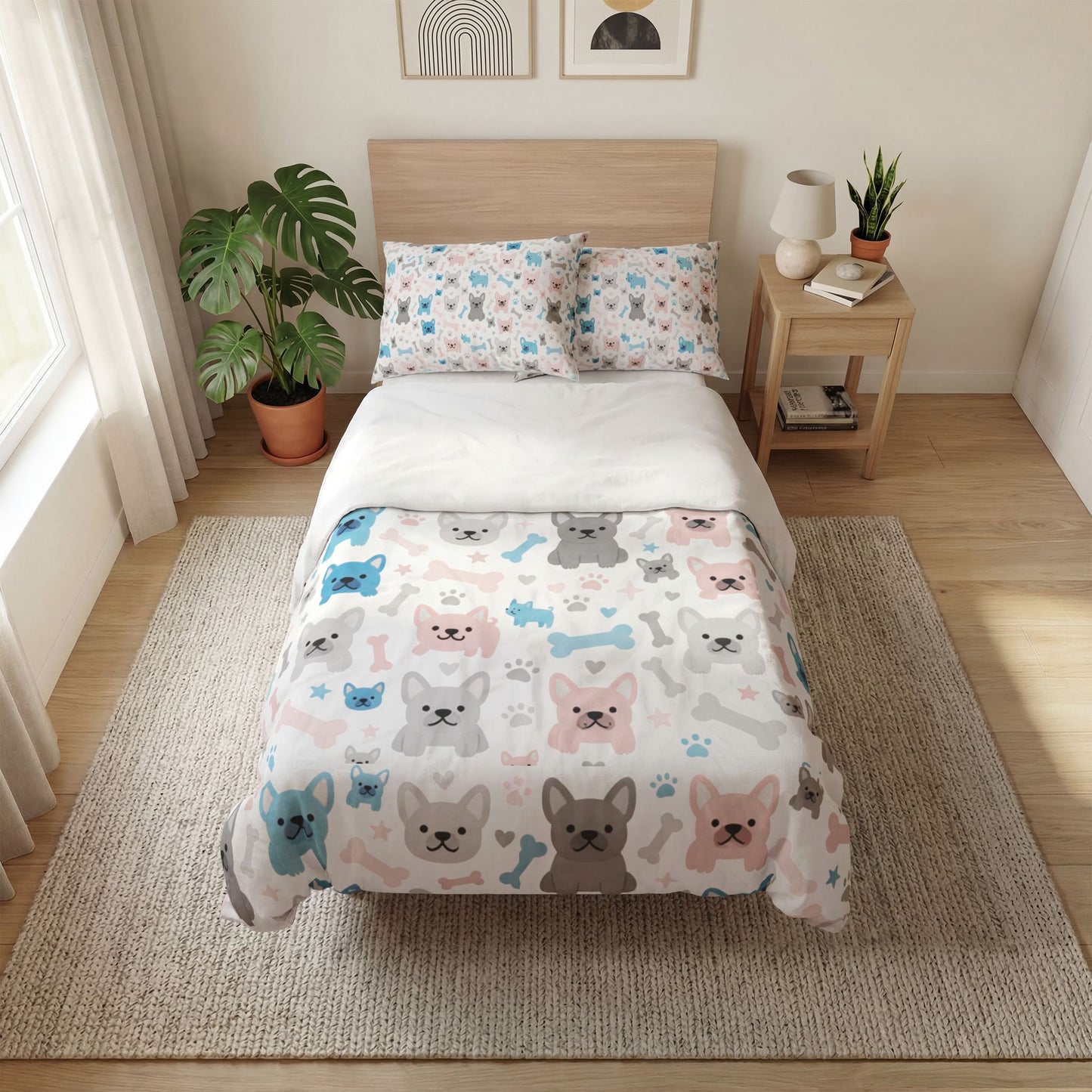 Colorful Frenchie Quilt Cover Set — 3-Piece Bedding (Duvet Cover + 2 Pillowcases)