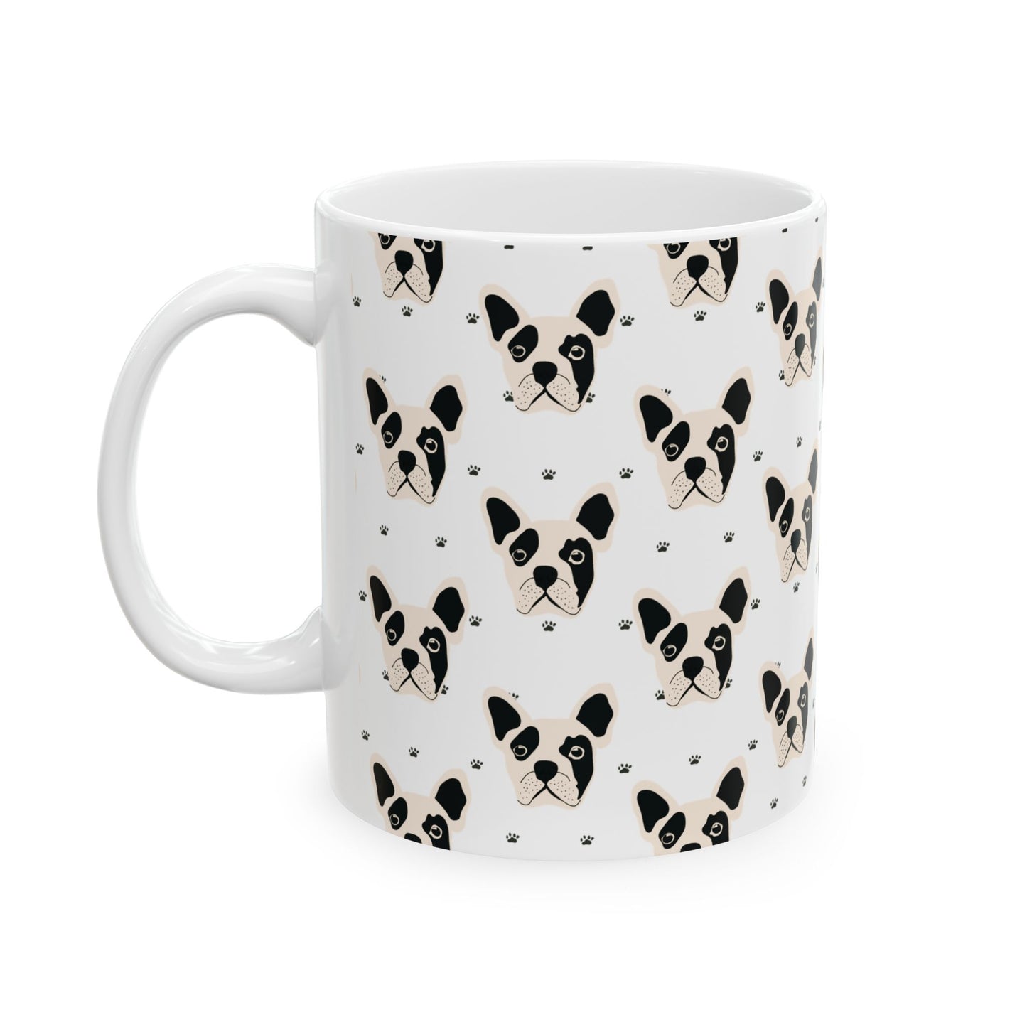 French Bulldog Pattern Ceramic Mug — Cute Dog Face Coffee Cup (11oz, 15oz)