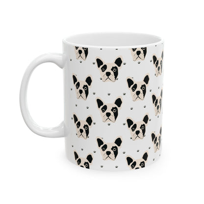 French Bulldog Pattern Ceramic Mug — Cute Dog Face Coffee Cup (11oz, 15oz)