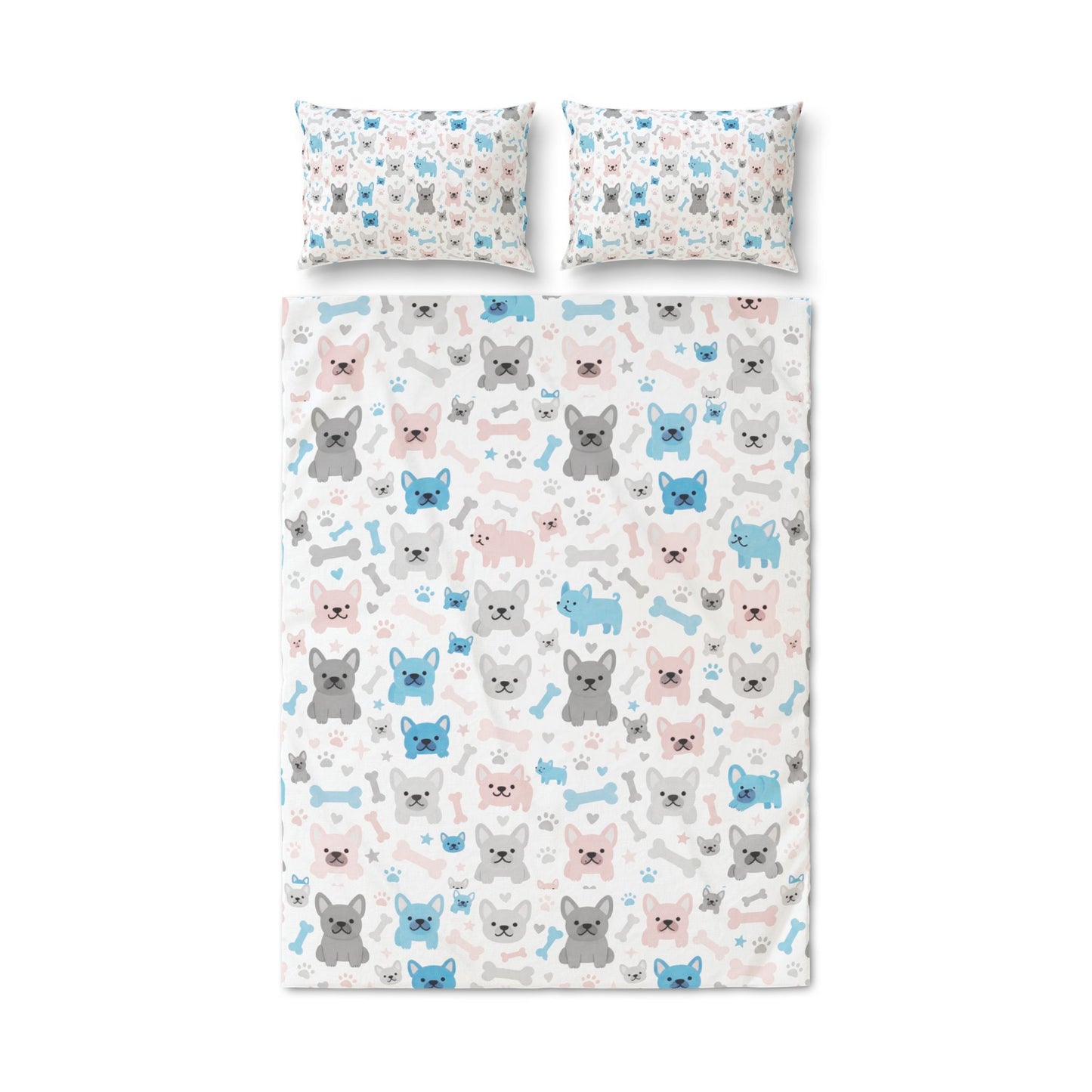 Colorful Frenchie Quilt Cover Set — 3-Piece Bedding (Duvet Cover + 2 Pillowcases)