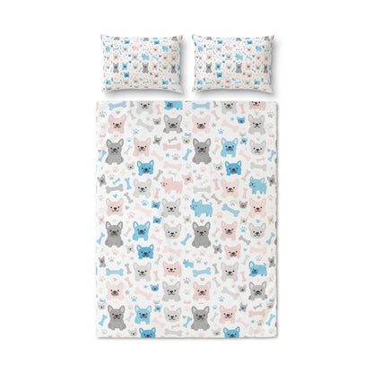 Colorful Frenchie Quilt Cover Set — 3-Piece Bedding (Duvet Cover + 2 Pillowcases)