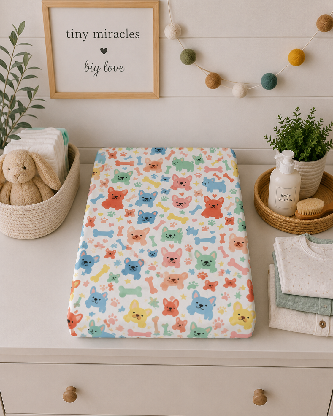 Baby Changing Pad Cover — Colorful Cute Puppy Pattern