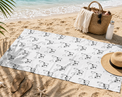 French Bulldog Pattern Beach Towel — Cute Black & White Dog Print