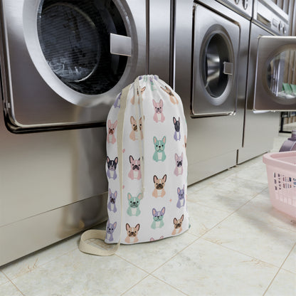 Pastel French Bulldog Laundry Bag — Cute Pet Print Drawstring Hamper