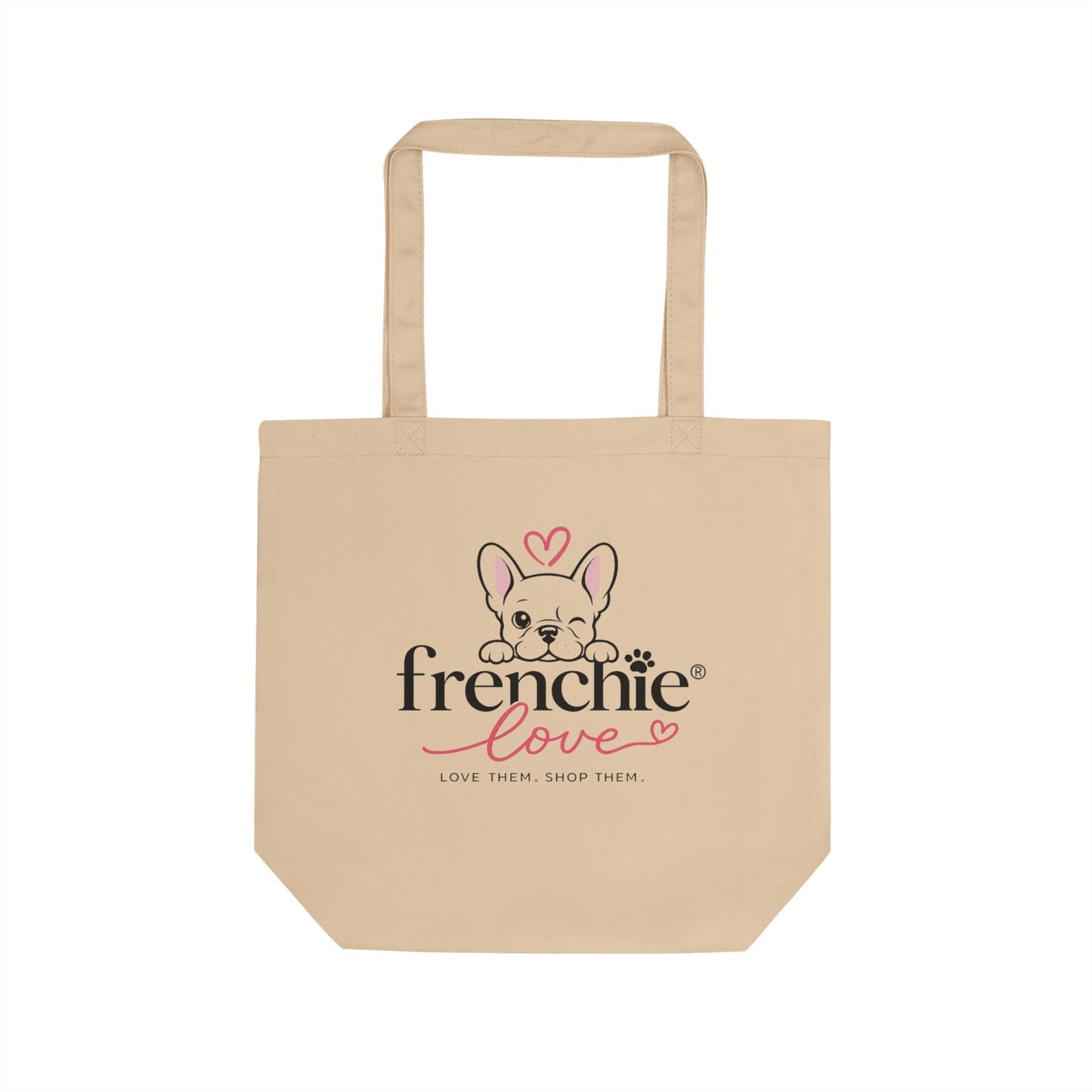 Frenchie Love Tote Bag — Cute French Bulldog Eco Tote (Paw Print Back)