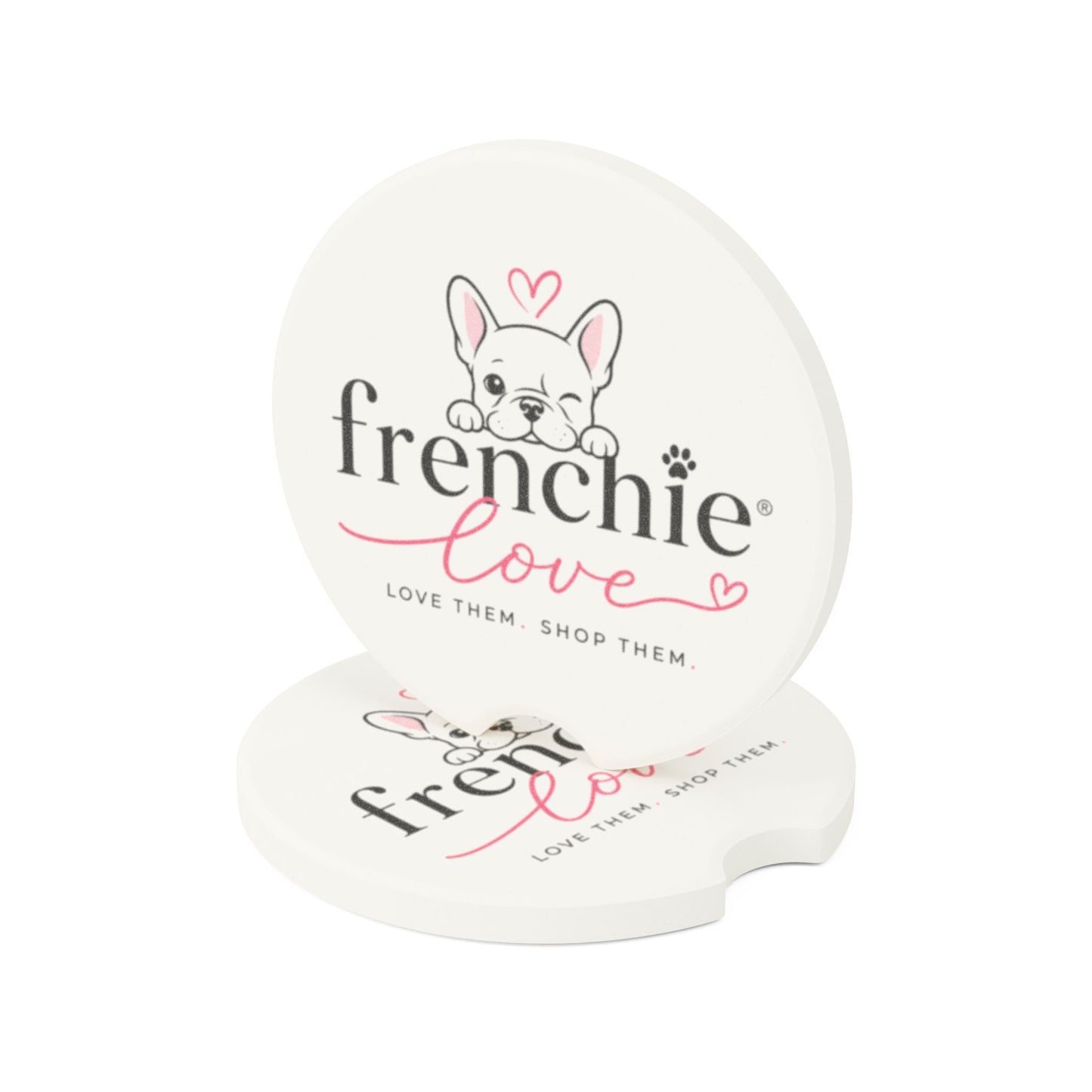 Frenchie Love Soapstone Car Coaster – Cute French Bulldog Cup Holder Insert