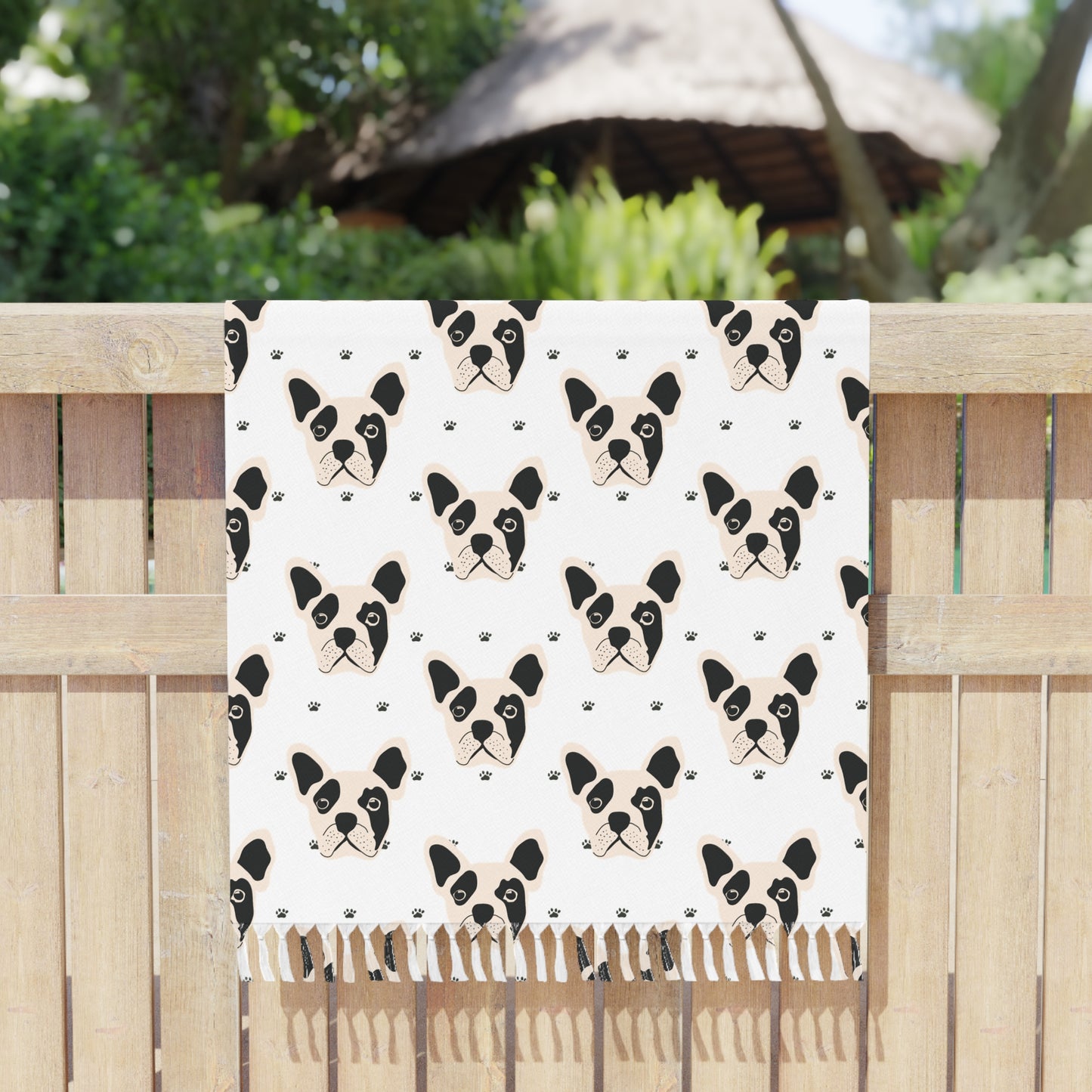 Boho Dog Pattern Beach Towel — Lightweight Fringe Turkish Towel for Beach, Pool & Travel