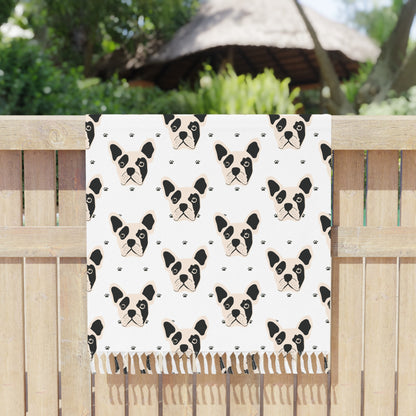 Boho Dog Pattern Beach Towel — Lightweight Fringe Turkish Towel for Beach, Pool & Travel