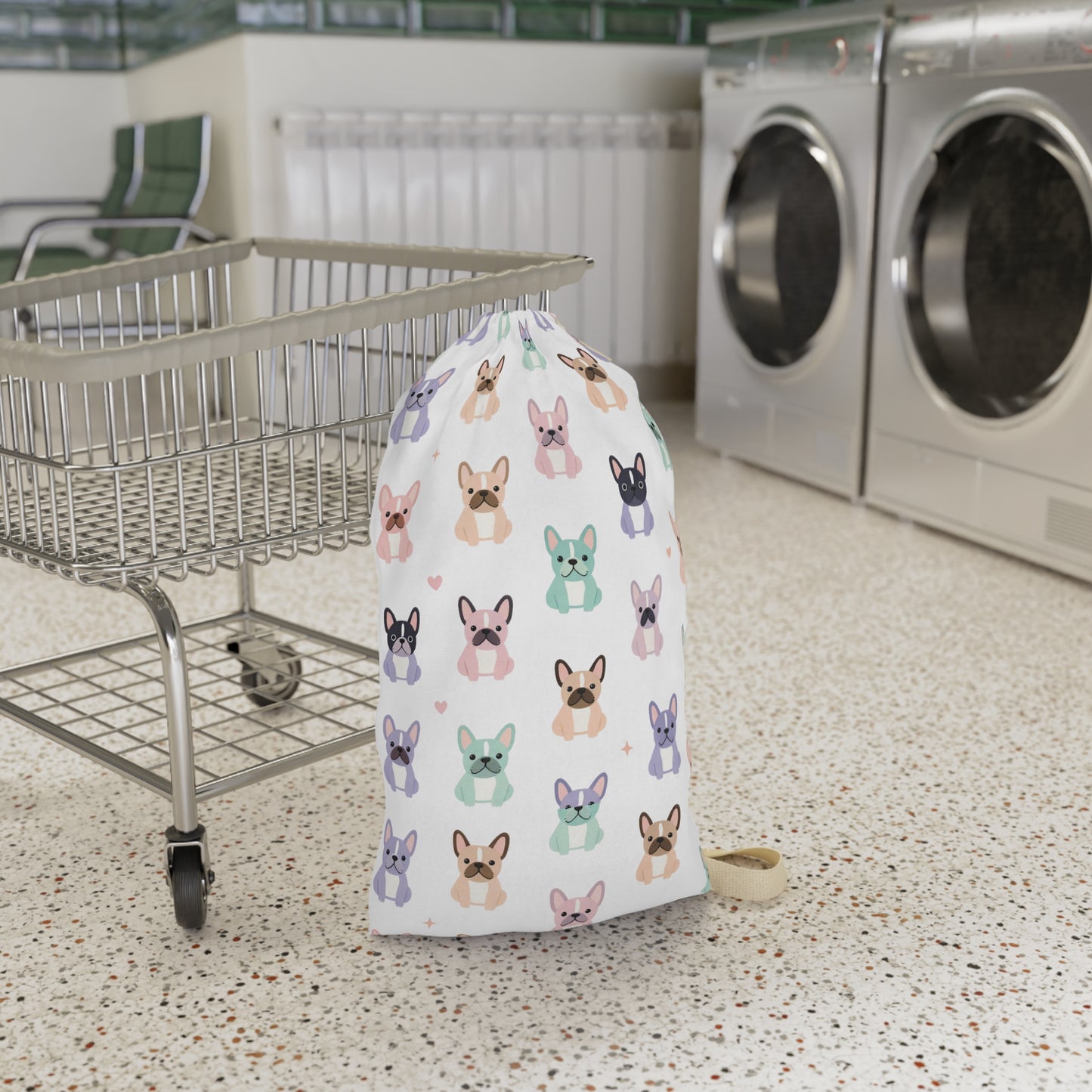 Pastel French Bulldog Laundry Bag — Cute Pet Print Drawstring Hamper