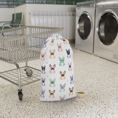 Pastel French Bulldog Laundry Bag — Cute Pet Print Drawstring Hamper