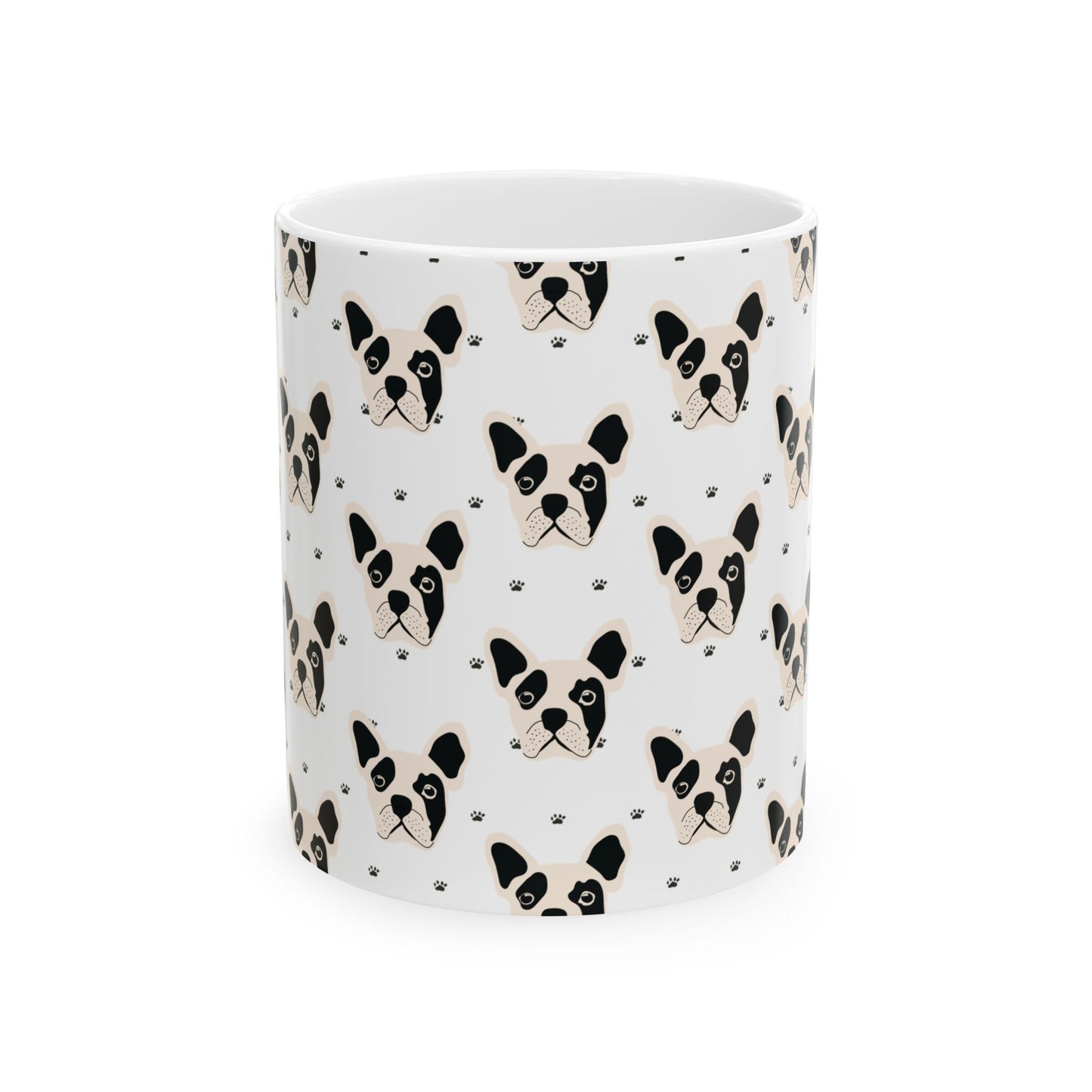 French Bulldog Pattern Ceramic Mug — Cute Dog Face Coffee Cup (11oz, 15oz)