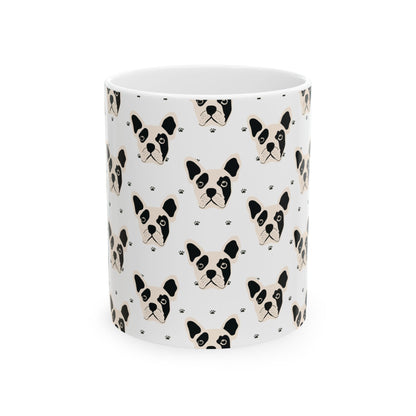 French Bulldog Pattern Ceramic Mug — Cute Dog Face Coffee Cup (11oz, 15oz)
