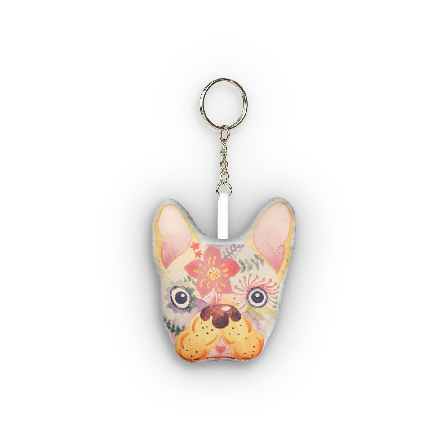 Floral French Bulldog Mini Plush Keychain — Custom Shape Pet Face Accessory