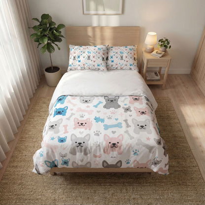 Colorful Frenchie Quilt Cover Set — 3-Piece Bedding (Duvet Cover + 2 Pillowcases)