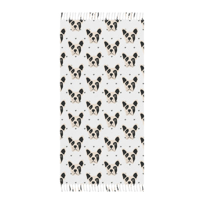 Boho Dog Pattern Beach Towel — Lightweight Fringe Turkish Towel for Beach, Pool & Travel