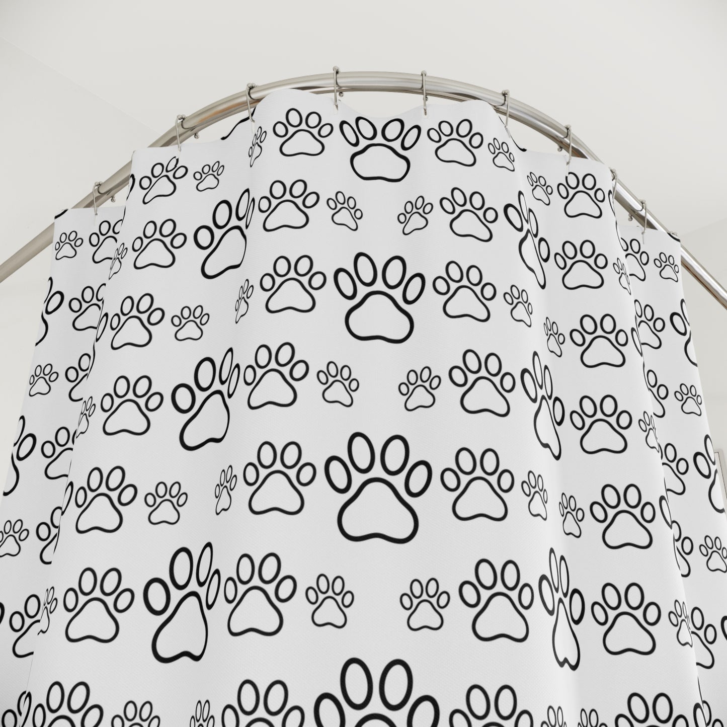Paw Print Shower Curtain — Black & White Dog Paw Pattern Bathroom Décor