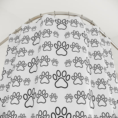 Paw Print Shower Curtain — Black & White Dog Paw Pattern Bathroom Décor
