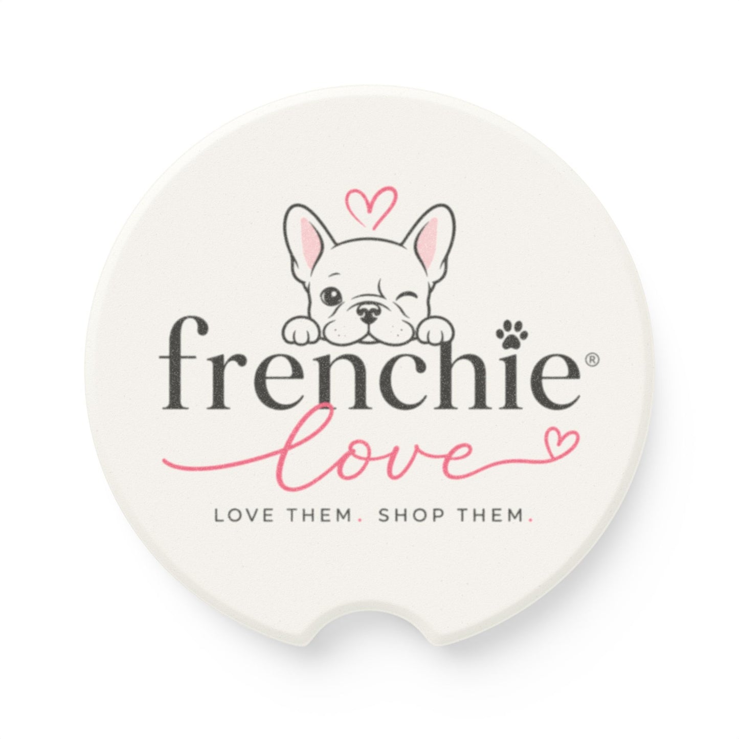 Frenchie Love Soapstone Car Coaster – Cute French Bulldog Cup Holder Insert