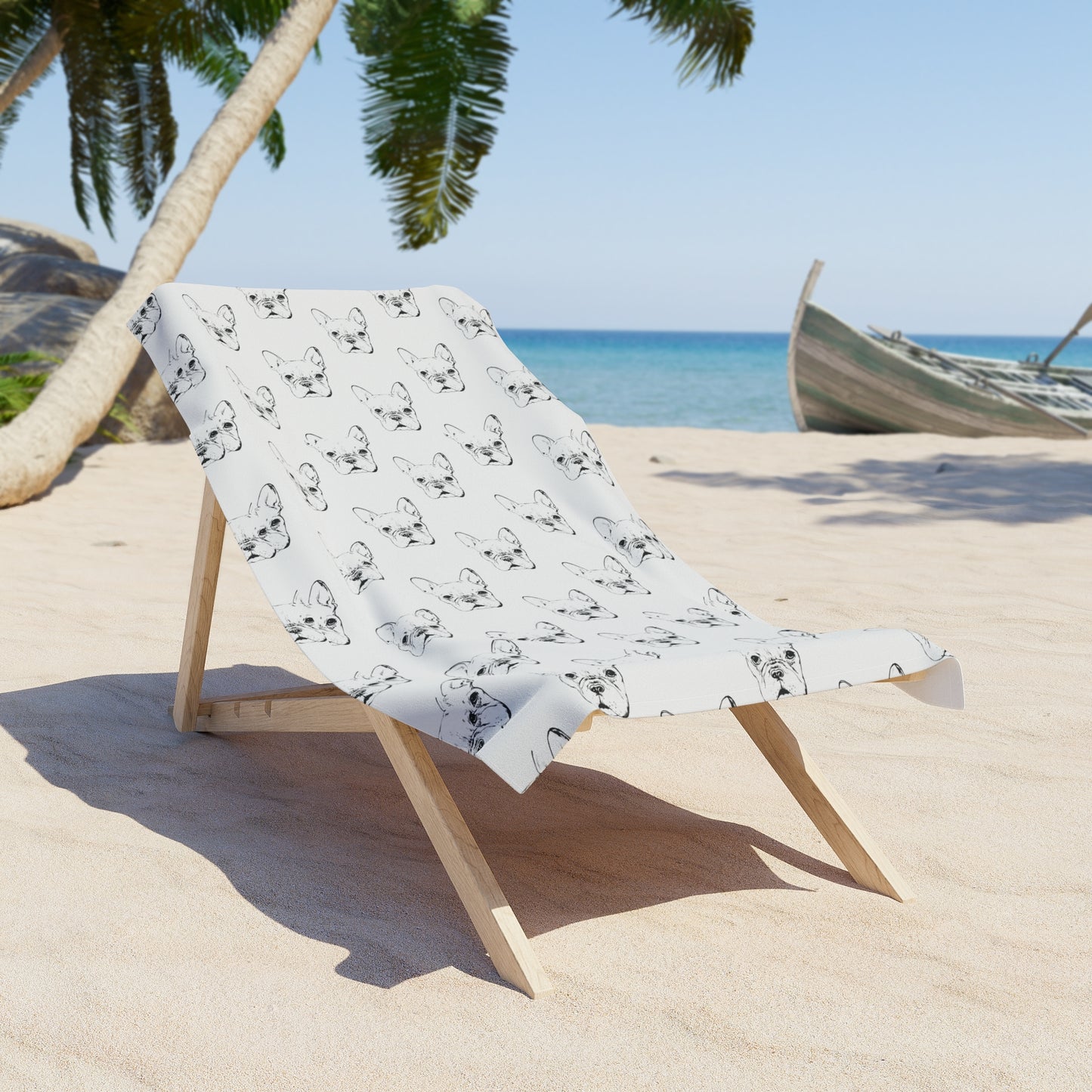 French Bulldog Pattern Beach Towel — Cute Black & White Dog Print
