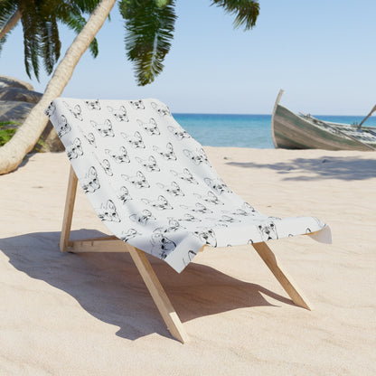 French Bulldog Pattern Beach Towel — Cute Black & White Dog Print